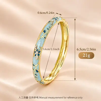 Vintage Enamel Alloy Open Bangle Ethnic Style Peony Flower Hand Ornament Cloisonne Enamel Retro Bracelet Wholesale - 11