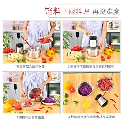 YX Xidao 2L Stainless Steel Meat Grinder, Food Processor, Vegetable Grinder, Mincer, Onion, Ginger, Garlic Crusher, Meat Mixer, Baby Food Maker.