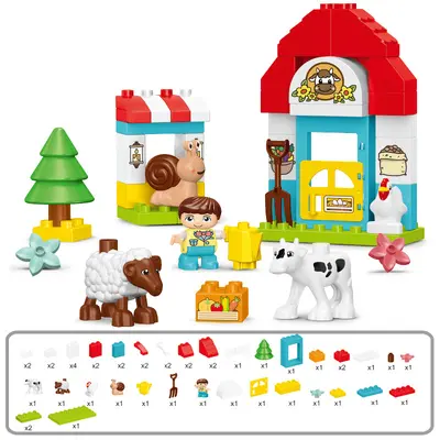 Kinder-Großbausteine ab 3 Jahren, Bauernhof-Tiere-Set zum Zusammenbauen, Kindergarten, für Jungen und Mädchen, DIY-Lernspielzeug zum Stecken und Bauen, Großhandel