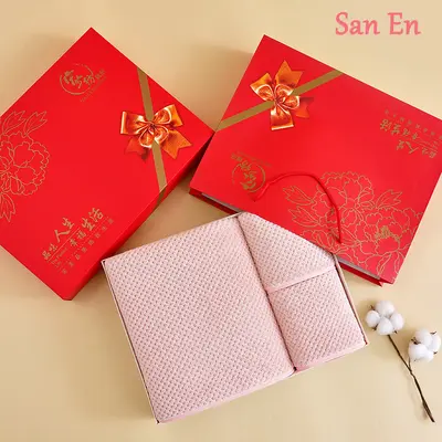 Havlu hediye seti 3 parça, mercan kadife, pamuk - 5
