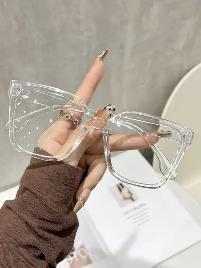 Large Retro Square Frame Glasses for Men and Women, Plain Lens - 13