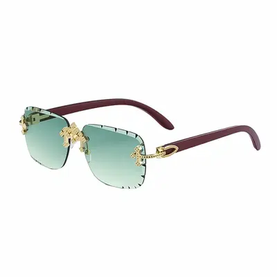 Retro Rimless Men's Sunglasses with Wood-Grain Temples - 11