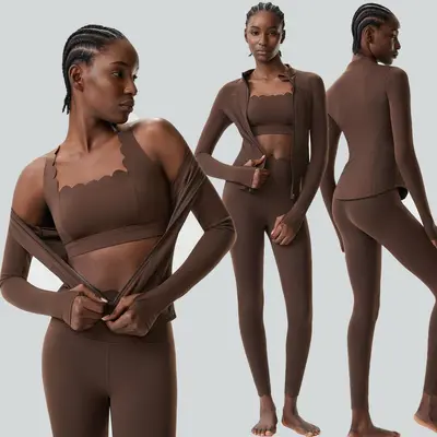 Enges Yoga-Set für Damen, große Größen, elastisch, schnell trocknend, 3-teilig - 2