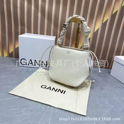 GANNI 2026 Women's Woven Hexagonal Bucket Bag, Single Shoulder or Crossbody - 10