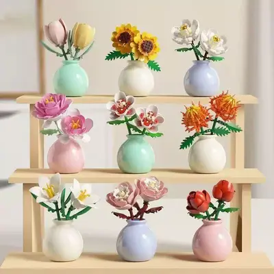 Mini Yapı Blokları Sukulent Saksı Bitkisi Modeli Çocuk Oyuncağı - 9