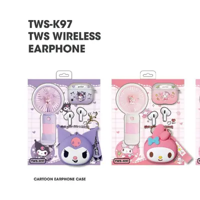 Cross-border New TWS In-ear Wireless Bluetooth Earbuds 5.4 Cartoon Silicone Protective Case Handheld Mini Fan Set