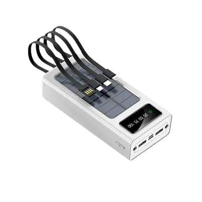 Sınır ötesi toptan dört telli güneş enerjili powerbank, dahili kablolu 20000 mAh ultra ince taşınabilir dış mekan mobil güç kaynağı