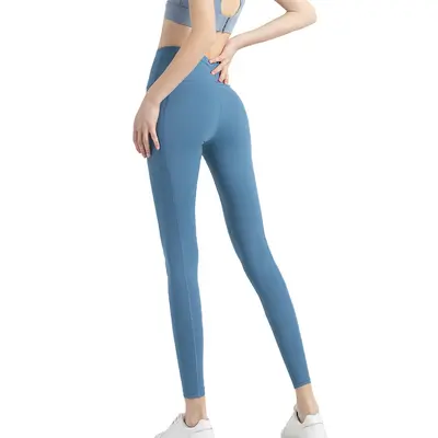 Double-Sided Nylon Yoga Pants with Side Pockets, Peach Fit 7/8 Length, High Waist