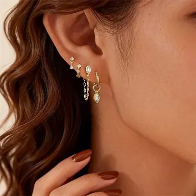 Copper Earring Set with Real Gold Plating and Zircon Stones