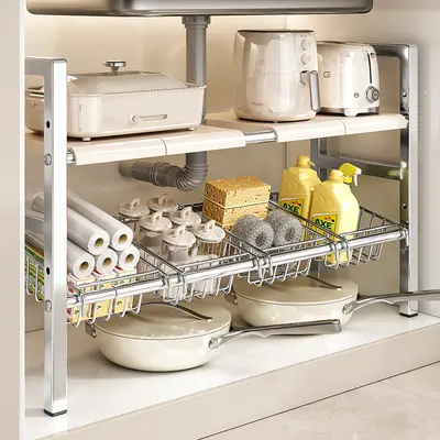 Paslanmaz çelik lavabo depolama rafı katmanlı çekilebilir - 2