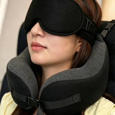 Memory-Foam-Nackenkissen und Schlafmaske, 2-in-1, Reisekissen