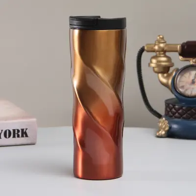 Stainless Steel Gear-Shaped Thermos Cup, Rotating Flat Coffee Mug - 11