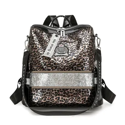 Women's Punk Backpack with Rhinestones and Leopard Print - 6