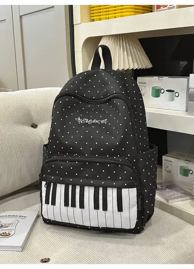 Japanese Style Piano Pattern Women's Backpack for High School and College - 7