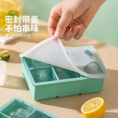 Food-grade silicone ice cube mold 8-grid whiskey ice cube mold with cover ice box home large capacity ice cube mold