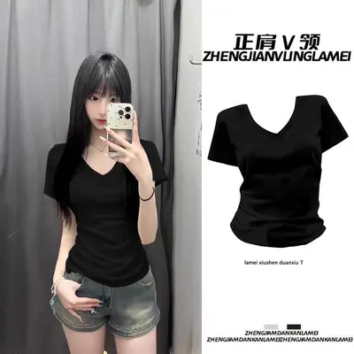 Amerikanisches ärmelloses T-Shirt mit rechter Schulterpartie und V-Ausschnitt für Frauen in den Sommermonaten, eng geschnittenes Hot-Girl-Design mit vielseitiger schlankmachender Wirkung, Nischen-Eisseide atmungsaktives Oberteil - 8