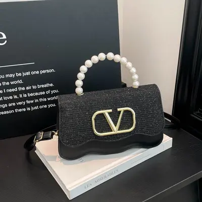 Damen Schultertasche mit Umhängeriemen, Buchstabenmuster, schlichtes Design