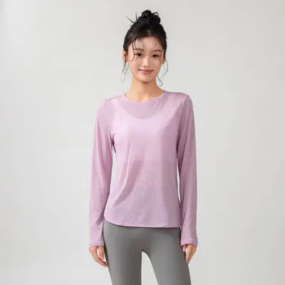瑜伽服女罩衫新款长袖显瘦运动上衣跑步普拉提健身 训练服