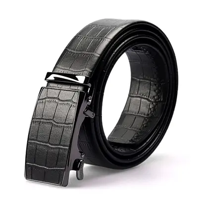 Echtes Rindsleder Krokodil-Muster Gürtel Herren Automatikschnalle Ledergürtel Premium-Qualität Rindsleder Herrengürtel zum Verschenken