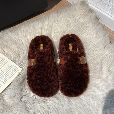 Women's Plush Closed-Back Slippers, Anti-Slip, Autumn/Winter - 7