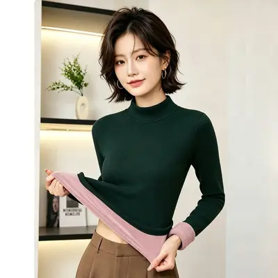Women's Fleece-Lined Half High-Neck Base Layer Top - 12
