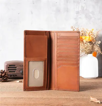 Model 1008 Men's Long Genuine Leather Wallet with Zipper - 11