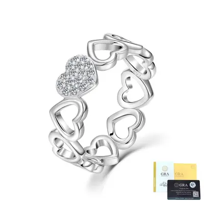 S925 Silver Heart Ring, Full Pavé VVS Moissanite, D Colour - 7