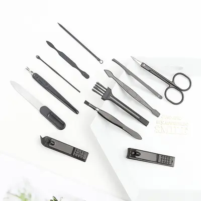 Manicure Set 12-Piece Nail Scissors Pedicure Black