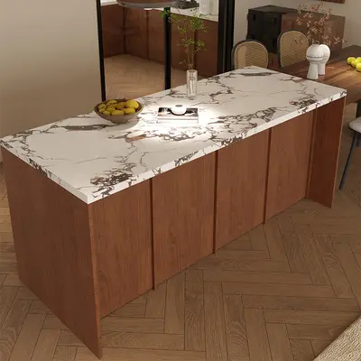 Walnut Kitchen Island with Solid Wood Floor Storage Cabinet