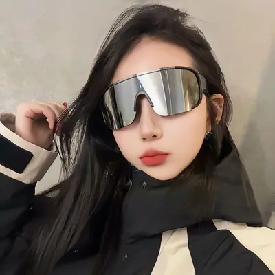 One-Piece Cycling Sunglasses for Men and Women, Windproof, Silver Frame - 4