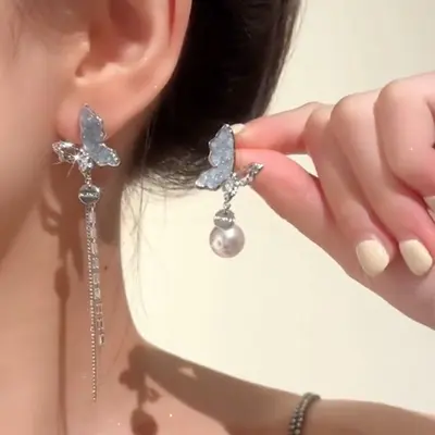 韩版长款流苏珍珠耳环S925银针百搭气质东大门耳饰品网红爆款耳坠 - 8