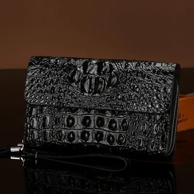 Men's Clutch Bag with Crocodile Pattern, Large Capacity, Multi-Compartment - 7