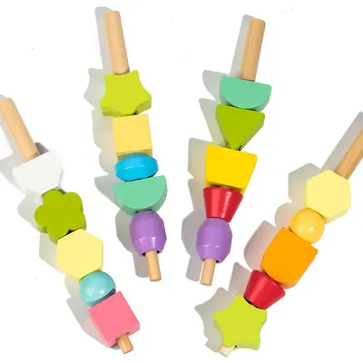 Kinder Montessori Holzperlen 5er Set Säulen Intelligenzbox Farbempfindung Sinnesschulung Kleinkinder Formzuordnung Steckspiel Spielzeug - 5