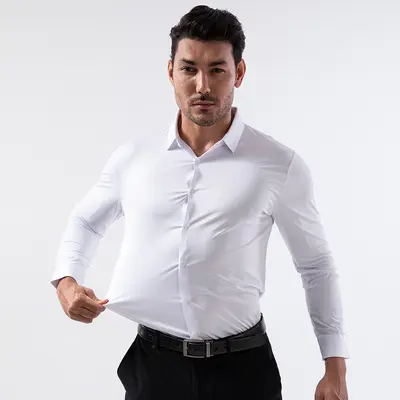Herren-Langarmhemd, bügelfrei, hochelastisch, nahtloses Design - 7