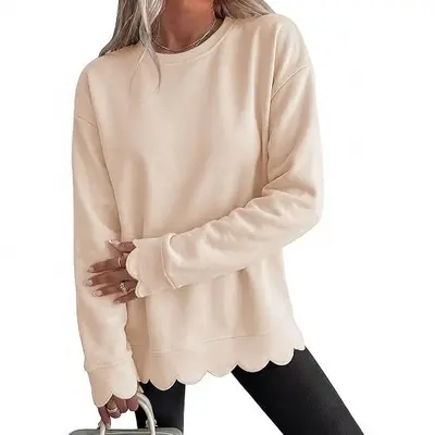 Women's Solid Color Round Neck Long Sleeve Fan-Cut Sweatshirt - 2