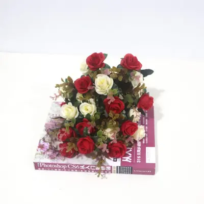 Artificial Flowers European Style 12 Small Roses Fake Flower Branches Wedding Bouquet - 8