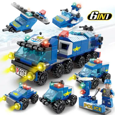 Yapı taşı seti, polis, askeri tank ve itfaiye, büyük parçalı, erkek çocuk oyuncağı - 3