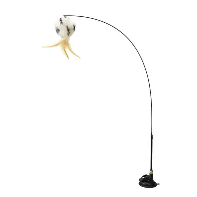 Suction Base Cat Teaser Wand with Steel Wire and Replacement Feather Head - 6