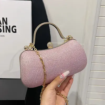 Women's Rhinestone Chain Evening Bag with Crossbody Strap - 10