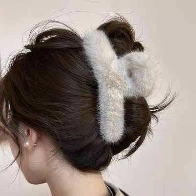 Oufile's new Korean-style mink hair clamp, back of head for women's hair, large plush hair clamp, shark clamp hair accessory