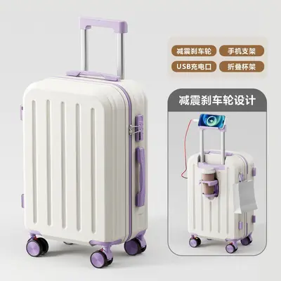 Color-Block Small Leather Suitcase with Combination Lock - 7
