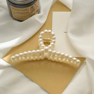 Popular style hair claw clip imitation pearl hair claw shark clip hair claw women's premium large hair claw hollow plastic hair claw - 12