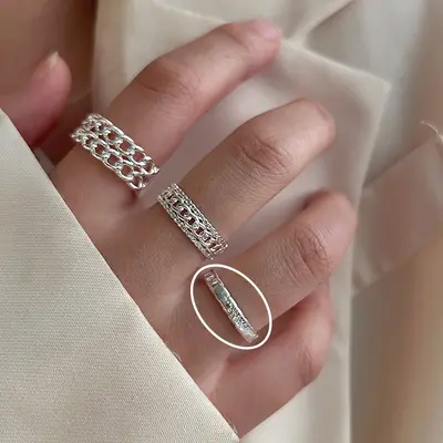 S925 Sterling Silber Doppelherz-Ring offenes Design - 8