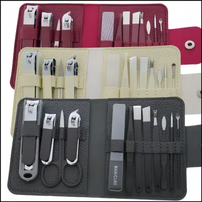 Fertig-Set mit 16-teiligen schwarzen Nagelscheren vom Hersteller, Nagelscheren, Maniküre-Werkzeuge, Klapptasche, Nagelscheren-Set, Großhandelspreis