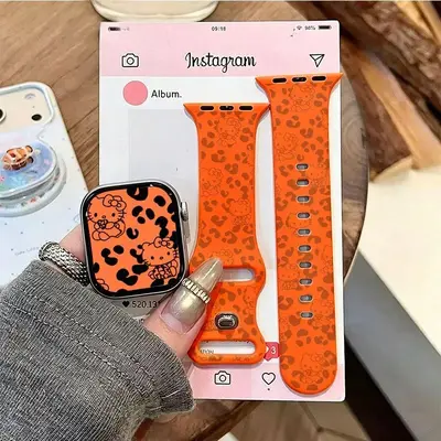 Leopard Print Cartoon Silicone Apple Watch Band, Compatible with Series 7/8/9/10/11 and SE - 9