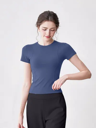 Women's Yoga Top, Tight Fit, Breathable Quick-Dry, Short Sleeve - 9