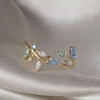 In Europa und Amerika sehr beliebter verstellbarer offener Ring mit Zirkonsteinen, 16er vergoldetes Kupfer mit echtem Gold, süßer und niedlicher Blütenring für Frauen. - 7