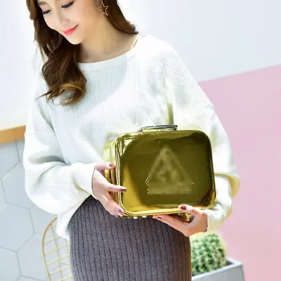 PU Glossy Leather Cosmetic Bag, Hard Shell Storage Box