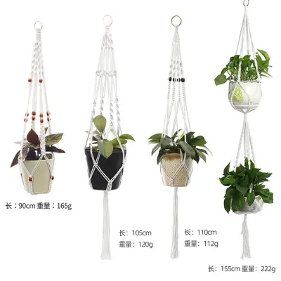Hand-Woven Cotton Rope Garden Planter Hanger, Decorative Hanging Basket - 8