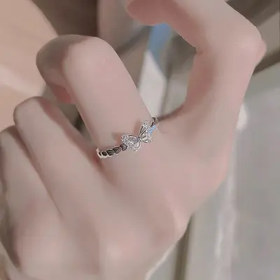 925 Silver Plated Butterfly Ring Women's Tail Ring Niche Design Accessible Luxury Index Finger Ring Plain Band Open Ring High-End